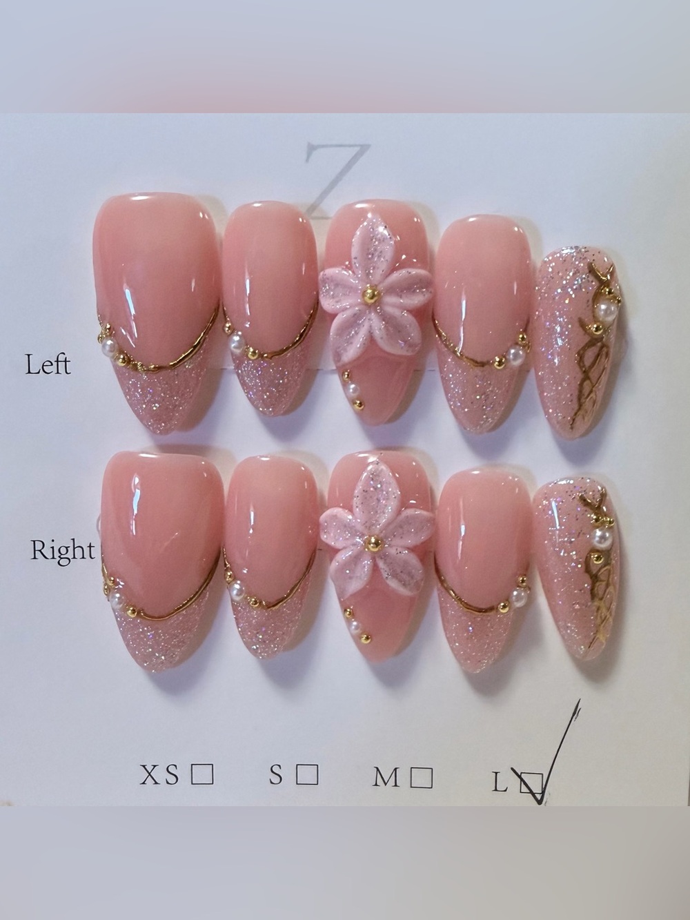 Elegant Pink Floral Glitter Press-On Nails - Women Makeup